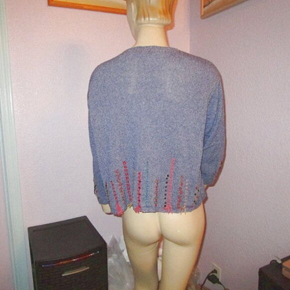 Icelandic Design Women's Silk Blend Cardigan Size L Embroidered Crop Artsy Boho - Picture 6 of 8